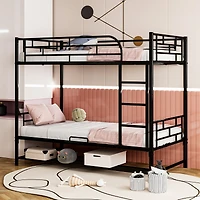 Streamdale Twin Over Metal Bunk Bed With Shelf And Guardrails, White