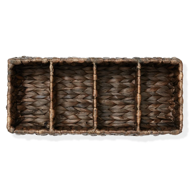 Casafield Set of 2 Water Hyacinth Storage Baskets with 4 Sections, Natural - Woven Bin Organizers for Bathroom, Laundry, Pantry, Office, Shelves