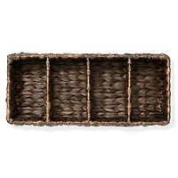 Casafield Set of 2 Water Hyacinth Storage Baskets with 4 Sections, Natural - Woven Bin Organizers for Bathroom, Laundry, Pantry, Office, Shelves