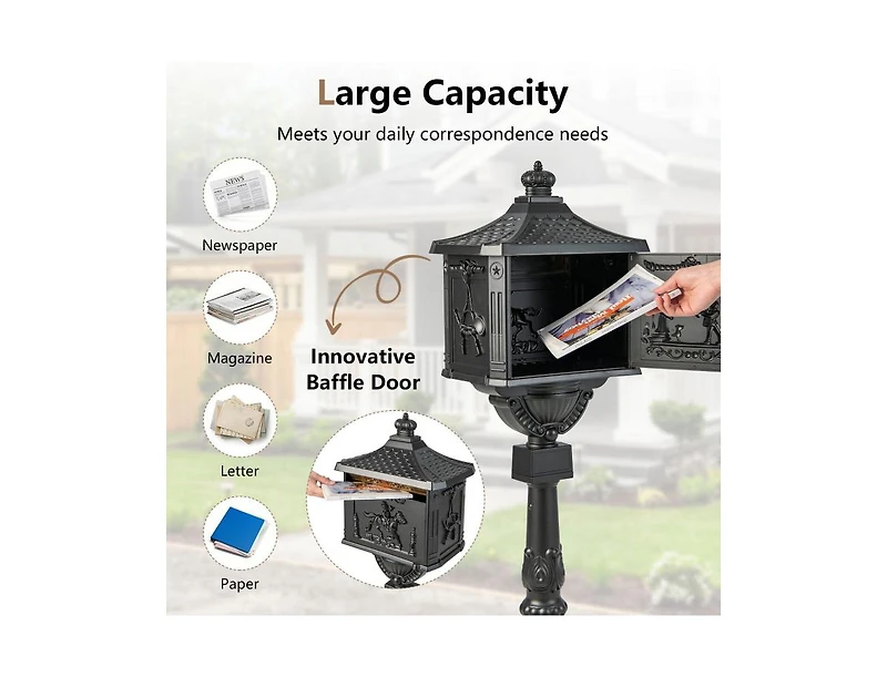 Slickblue Retro Cast Aluminum Mailbox Security Postal Letter Box with Baffle Door