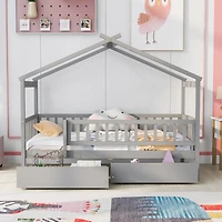 Streamdale Twin Wooden House Bed With Two Drawers