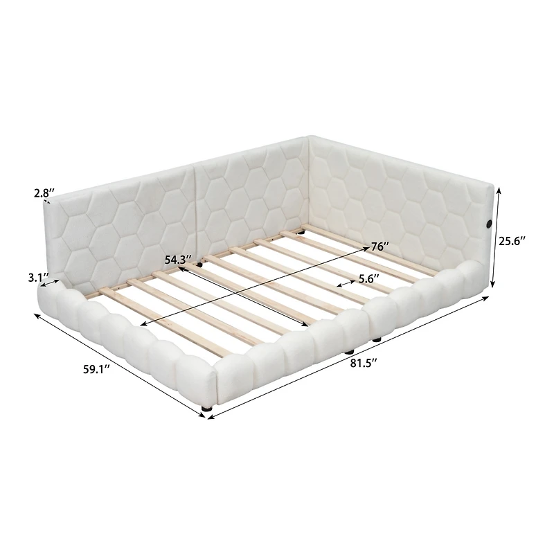 Streamdale Furniture Upholstered Full Size Platform Bed With Usb Ports And Led Belt