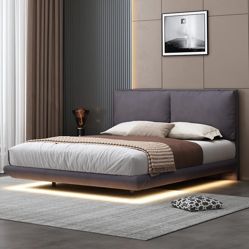 Streamdale Queen Size Platform Bed with Usb Ports and Sensor Light