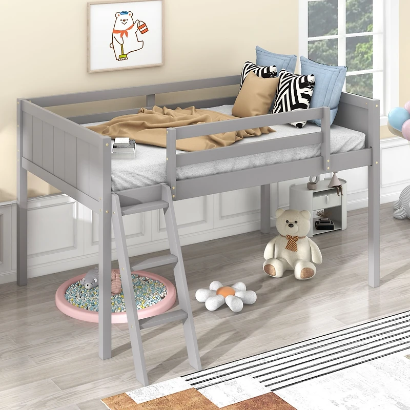 Streamdale Twin Wood Loft Bed with Reversible Ladder