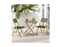 Slickblue Set of 2 Folding Chairs Indonesia Teak Wood Dining Chairs with Woven Rope Seat and Back