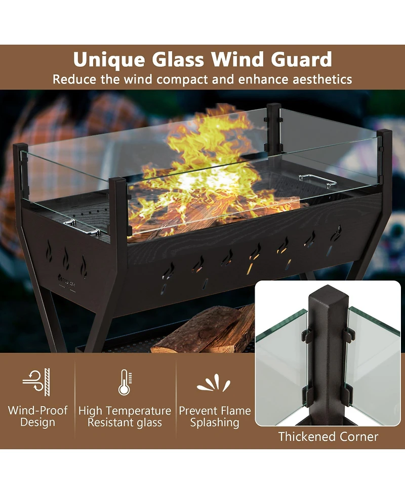 Slickblue Barbecue Charcoal Grills with Wind Guard Seasoning Racks-Black