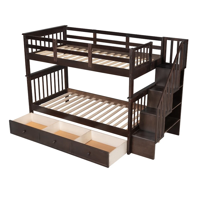 Streamdale Stairway Twin-Over-Twin Bunk Bed With Three Drawers For Bedroom, Dorm