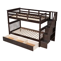 Streamdale Stairway Twin-Over-Twin Bunk Bed With Three Drawers For Bedroom, Dorm