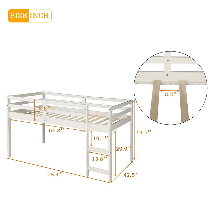 Streamdale Low Study Twin Loft Bed With Cabinet And Rolling Portable Desk