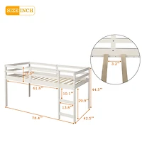 Streamdale Low Study Twin Loft Bed With Cabinet And Rolling Portable Desk