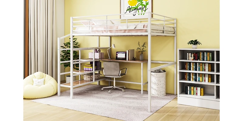 Streamdale Full Metal Loft Bed With Desk And Lateral Storage Ladder