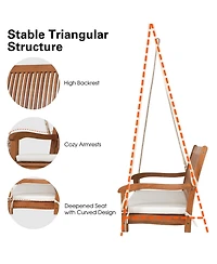 Slickblue 2-Person Hanging Porch Swing Wood Bench with Cushion Curved Back