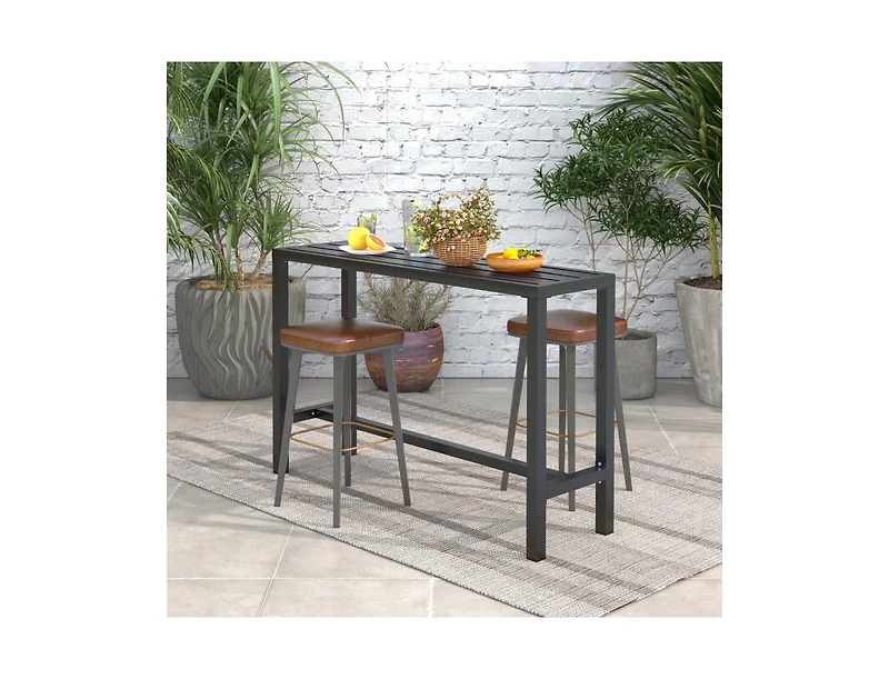 Slickblue Outdoor Bar Table with Waterproof Top and Heavy-duty Metal Frame