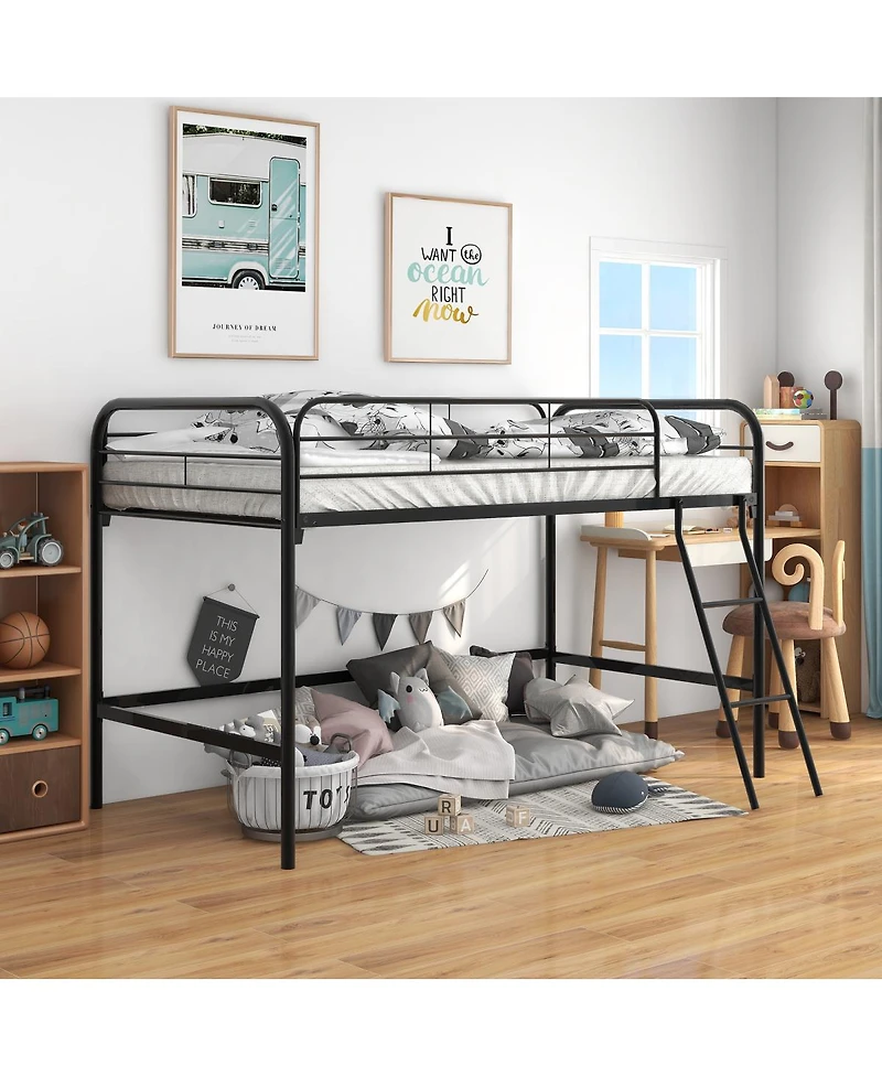 Simplie Fun Metal Twin Loft Bed, Twin Size High Loft Bed