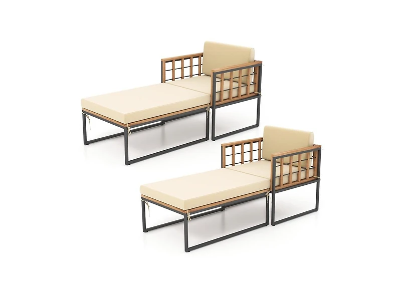 Slickblue Patio Acacia Wood Armchair with Long Ottoman and Seat Back Cushions