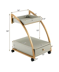 Modern 2-Tier Rolling End Table with Tray Top and Pull-Out Drawer-Grey