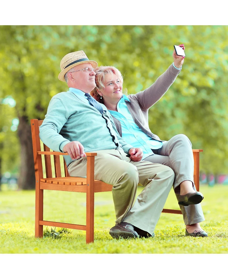 Slickblue 2-Seat Patio Wood Bench with Cozy Armrests and Backrest