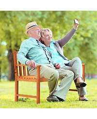 Slickblue 2-Seat Patio Wood Bench with Cozy Armrests and Backrest