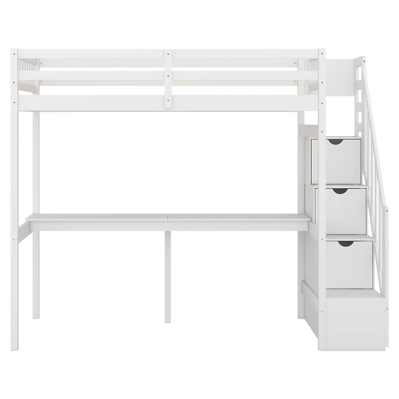 Streamdale Twin Size Loft Bed With Storage Staircase And Built-In Desk