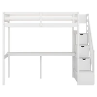 Streamdale Twin Size Loft Bed With Storage Staircase And Built-In Desk