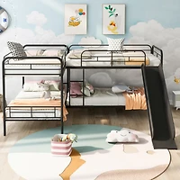 Simplie Fun Twin Size L-Shaped Bunk Bed With Slide And Ladder