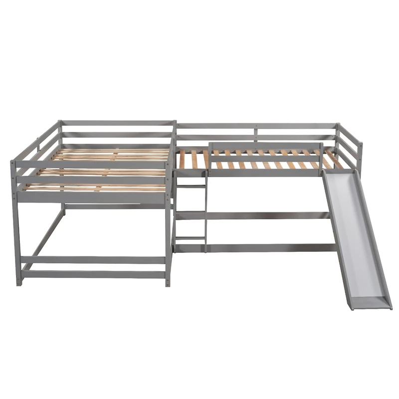 Streamdale Full And Twin L-Shaped Bunk Bed With Slide Short Ladder
