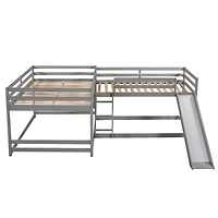 Streamdale Full And Twin L-Shaped Bunk Bed With Slide Short Ladder