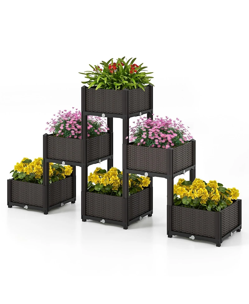 Slickblue 2 Set Elevated Plastic Raised Garden Bed Planter Kit for Flower Vegetable Grow-Brown
