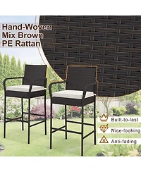 Slickblue Outdoor Pe Rattan Cushioned Barstool Set with Armrests