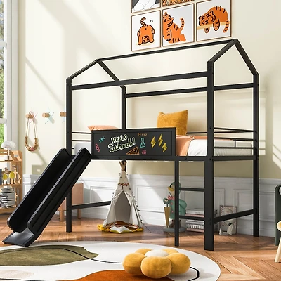 Streamdale Twin Loft Metal Bed with Slide and Writable Board