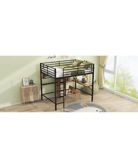 Simplie Fun Full Size Metal & Wood Loft Bed With L - Shaped Desk And Shelves