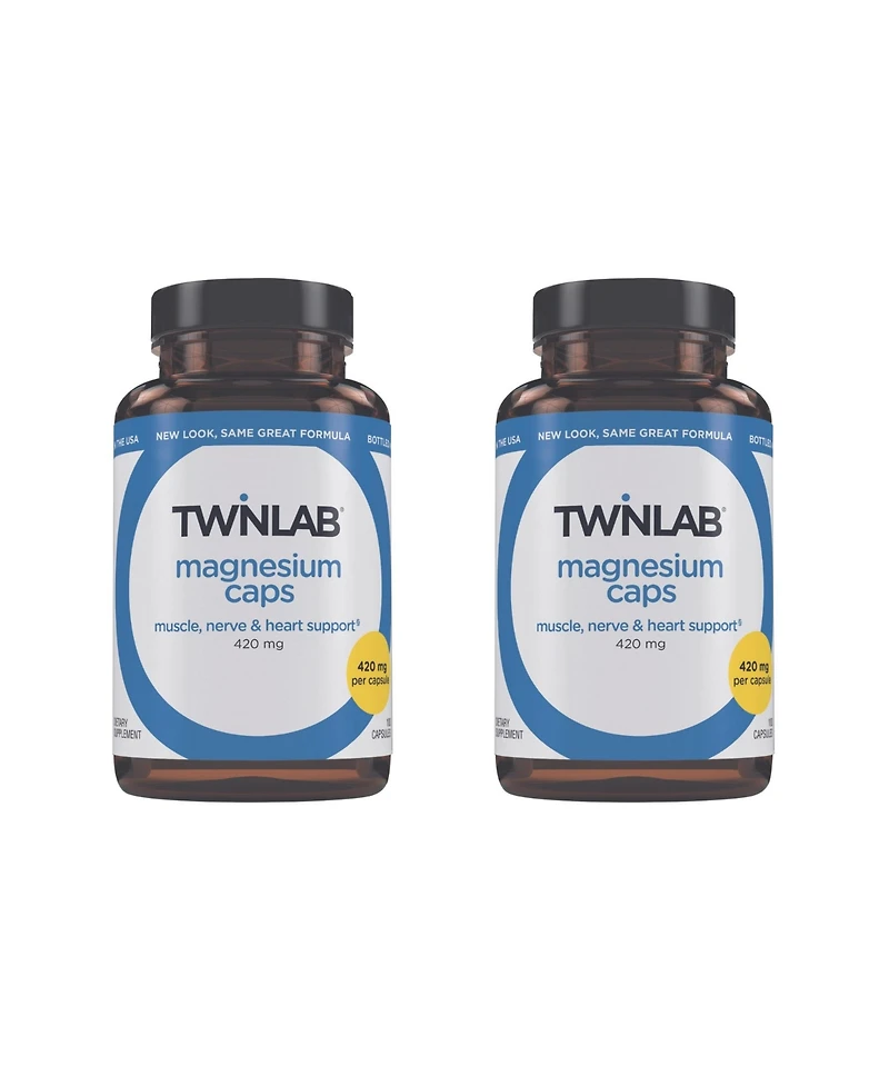 Twinlab Magnesium Caps - High Absorption Magnesium Supplement - Magnesium Capsules for Stress Relief, 420 mg, 100 Count 2 Pack