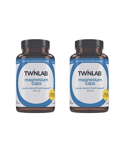 Twinlab Magnesium Caps - High Absorption Magnesium Supplement - Magnesium Capsules for Stress Relief, 420 mg, 100 Count 2 Pack