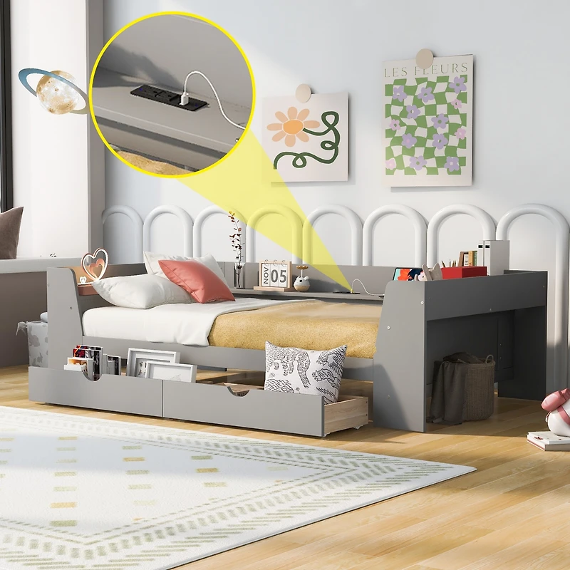 Streamdale Twin Daybed with Storage and Charging Station, White