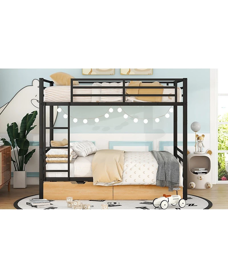 Simplie Fun Metal Full Size Convertible Bunk Bed With 2 Drawers