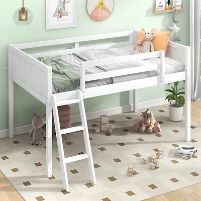 Streamdale Twin Wood Loft Bed with Reversible Ladder