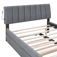 Streamdale Teddy Fleece Full Upholstered Platform Bed With Trundle, Beige