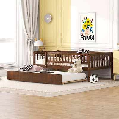 Streamdale Twin Size Wood Daybed With Trundle And Fence Guardrails