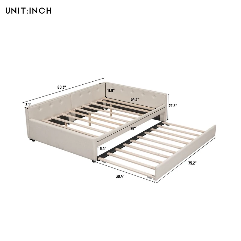 Simplie Fun Full Size Upholstered Platform Bed With Usb And Twin Size Trundle