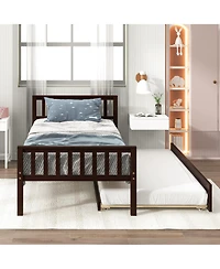 Streamdale Espresso Twin Bed with Trundle and Headboard