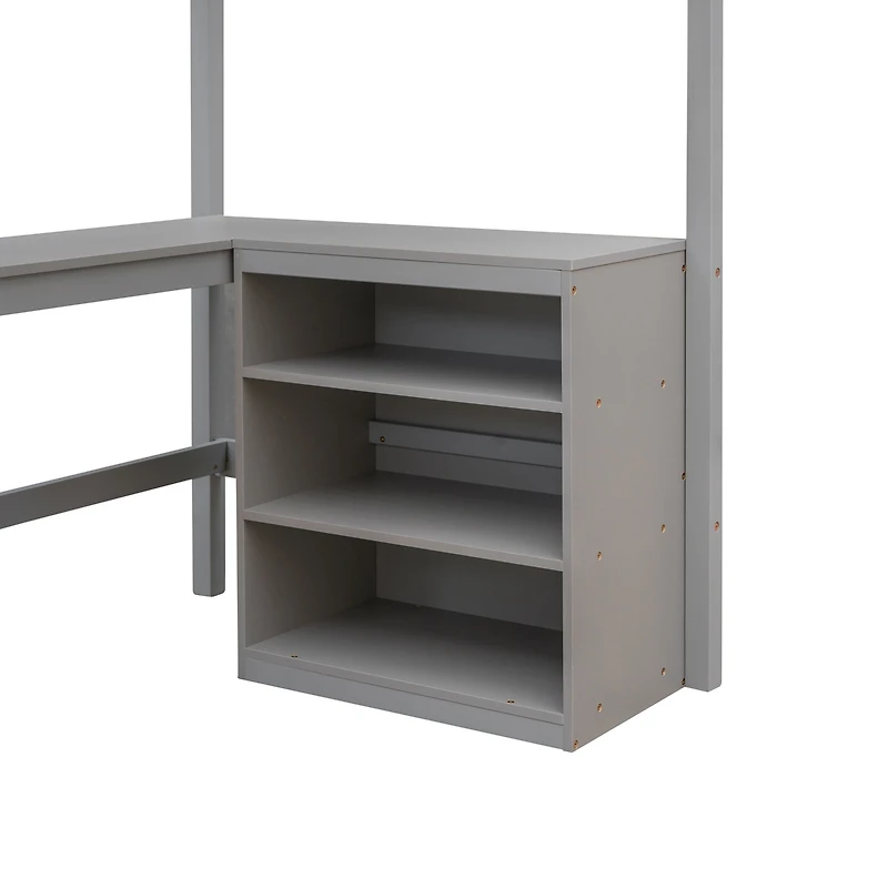 Streamdale Twin Loft Bed With Shelves And Desk, Wooden Desk