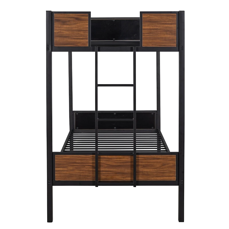 Simplie Fun Twin-Over-Twin Bunk Bed Modern Style Steel Frame Bunk Bed With Safety Rail, Built-In Ladder