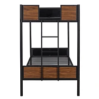 Simplie Fun Twin-Over-Twin Bunk Bed Modern Style Steel Frame Bunk Bed With Safety Rail, Built-In Ladder