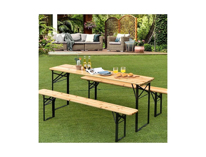 Slickblue 3 Pieces Folding Wooden Picnic Table Bench Set