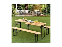 Slickblue 3 Pieces Folding Wooden Picnic Table Bench Set