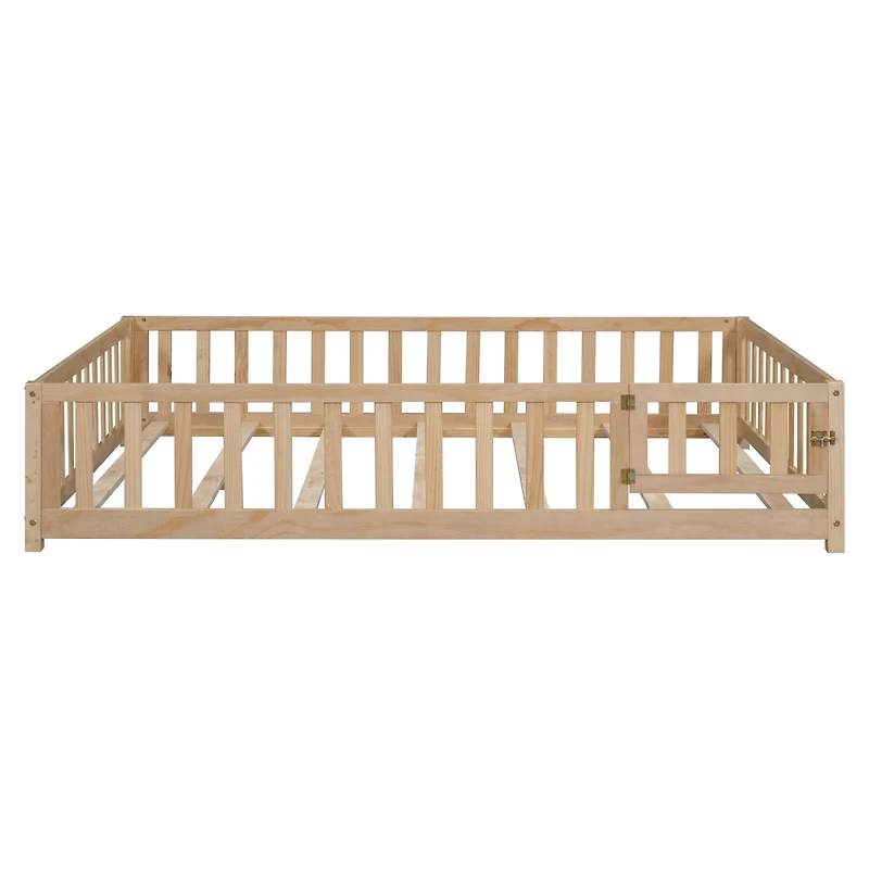 Simplie Fun Montessori Floor Bed with Fence and Door for Kids