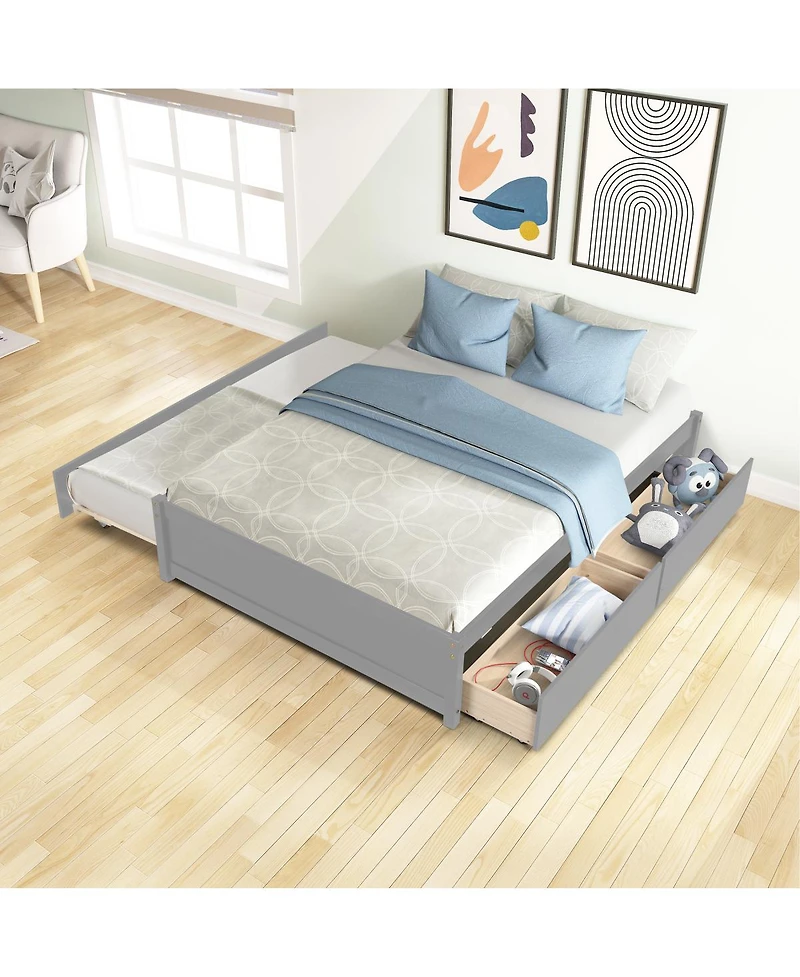 Streamdale Full Bed With Twin Size Trundle And Two Drawers
