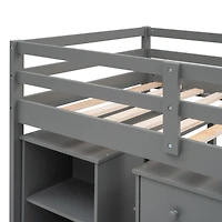 Streamdale Low Study Twin Loft Bed With Cabinet And Rolling Portable Desk