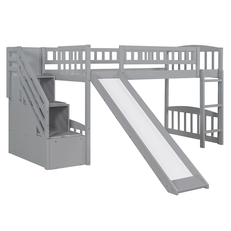 Streamdale Stairway Twin Loft Bed With Two Drawers And Slide