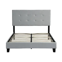 Streamdale Cream Upholstered Queen Platform Bed with Tufted Headboard